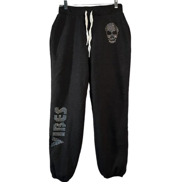 No Boundaries Jogger Lounge Pants Juniors M (7-9) Charcoal Gray Rhinestone Skull - Picture 1 of 16